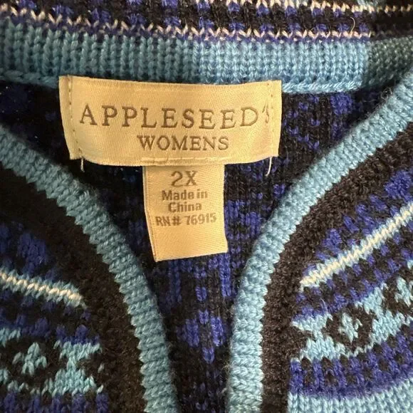 Appleseeds Cardigan Women 2XL  Royal Blue Black Fair Isle Wool Nordic Snowflake - Picture 7 of 12